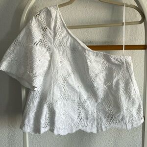 N/nicholas sunflower lace one shoulder top in white, size 2, NWT’s